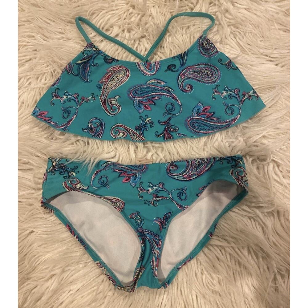 Okami Girls Size 8 Teal Bikini Swimsuit